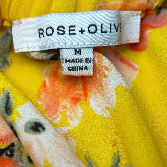 Rose + Olive- Yellow Floral Print Blouse- On or Off the Shoulders- Size Medium - Picture 8 of 9